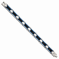 Stainless Steel Brushed and Polished Black & Blue IP-plated 8.75in Bracelet ,
