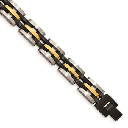 Stainless Steel Brushed and Polished Black and Yellow IP 8.25in Bracelet ,