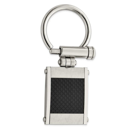Stainless Steel Brushed and Polished Black Carbon Fiber Inlay Key Ring ,