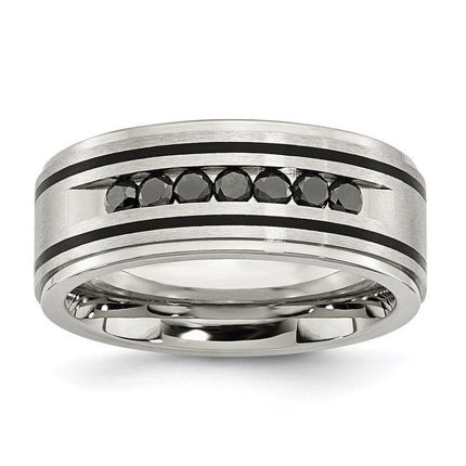Stainless Steel Brushed & Polished Black IP & Black Diamonds 9mm Band ,