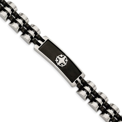 Stainless Steel Brushed and Polished Black IP-plated 8.25in ID Bracelet ,