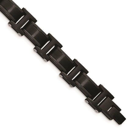Stainless Steel Brushed and Polished Black IP-Plated 8.25in Link Bracelet ,