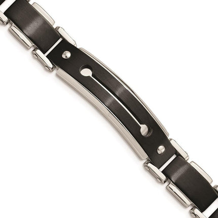 Stainless Steel Brushed and Polished Black IP-plated 8.5in Bracelet ,