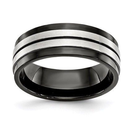 Stainless Steel Brushed and Polished Black IP-plated 8mm Band ,