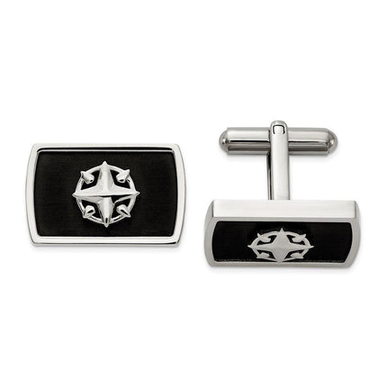 Stainless Steel Brushed and Polished Black IP-plated Compass Cufflinks ,