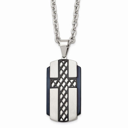 Stainless Steel Brushed and Polished Black IP-plated Cross Necklace ,