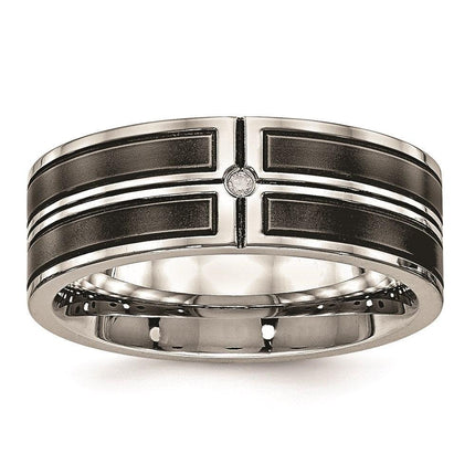 Stainless Steel Brushed and Polished Black IP Plated CZ Band ,