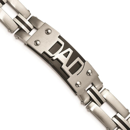 Stainless Steel Brushed and Polished Black IP-plated DAD 9in Bracelet ,
