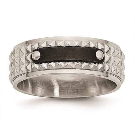 Stainless Steel Brushed and Polished Black IP-plated Faceted Ring ,