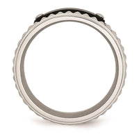 Stainless Steel Brushed and Polished Black IP-plated Faceted Ring ,