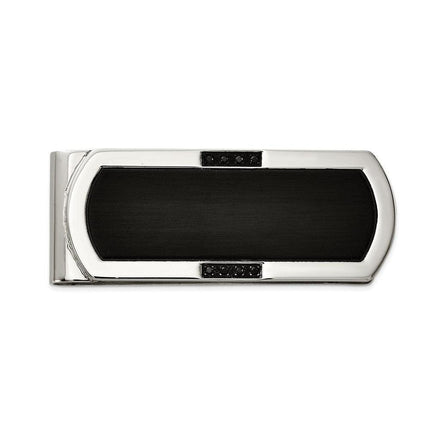 Stainless Steel Brushed & Polished Black IP-plated w/Black CZ Money Clip ,