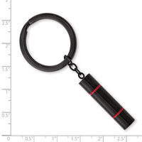 Stainless Steel Brushed and Polished Black IP-plated w/Red Enamel Key Ring ,