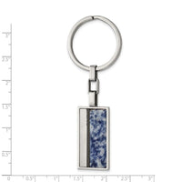 Stainless Steel Brushed and Polished Black IP w/Blue Spot Stone Key Ring ,