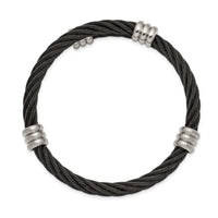 Stainless Steel Brushed and Polished Black IP Wire Flexible Bangle ,