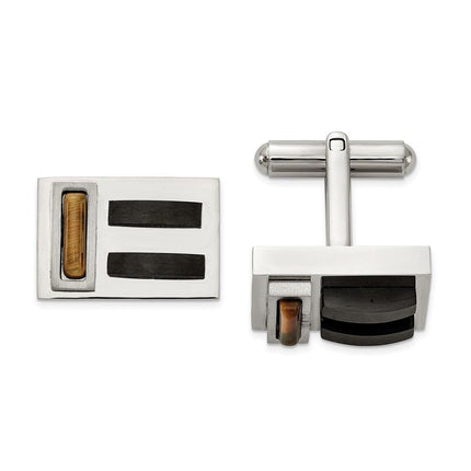 Stainless Steel Brushed and Polished Black IP w/Tiger's Eye Cufflinks ,
