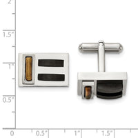 Stainless Steel Brushed and Polished Black IP w/Tiger's Eye Cufflinks ,