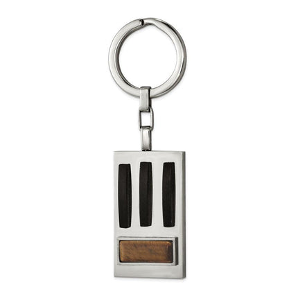 Stainless Steel Brushed and Polished Black IP w/Tiger's Eye Key Ring ,