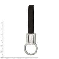 Stainless Steel Brushed and Polished Black Leather Key Ring ,