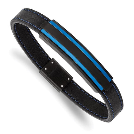 Stainless Steel Brushed & Polished Black/Blue IP Black Rubber 8.5in Bracele ,