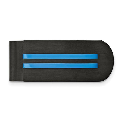 Stainless Steel Brushed and Polished Black/Blue IP-plated Money Clip ,