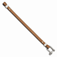 Stainless Steel Brushed & Polished Black/Tan Leather 7.75in Bracelet ,