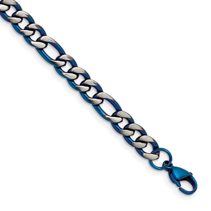 Stainless Steel Brushed and Polished Blue IP-plated 7.5mm 8.5in Bracelet ,