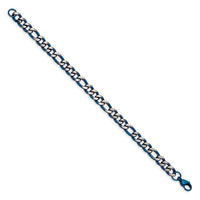 Stainless Steel Brushed and Polished Blue IP-plated 7.5mm 8.5in Bracelet ,