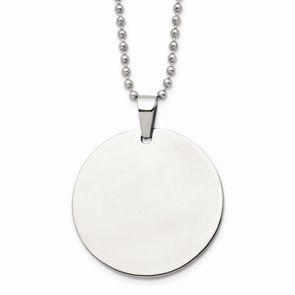 Stainless Steel Brushed & Polished Circle 2mm Thick Dog Tag Necklace ,