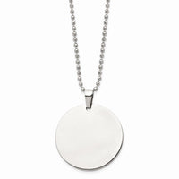Stainless Steel Brushed & Polished Circle 2mm Thick Dog Tag Necklace ,
