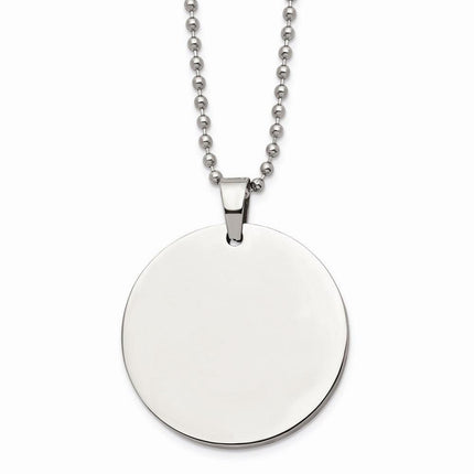 Stainless Steel Brushed and Polished Circle 4mm Thick Dog Tag Necklace ,