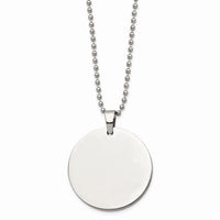 Stainless Steel Brushed and Polished Circle 4mm Thick Dog Tag Necklace ,