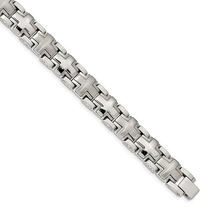 Stainless Steel Brushed and Polished Cross 8.25in Heavy Link Bracelet ,