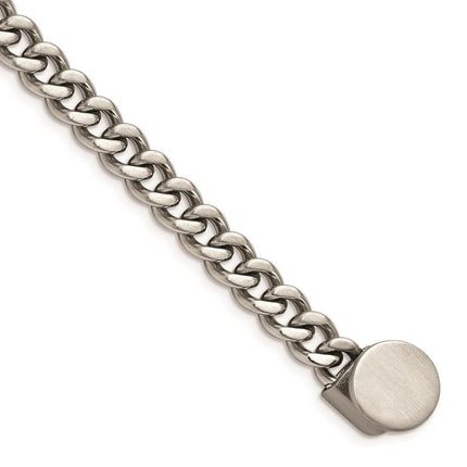 Stainless Steel Brushed & Polished Curb Chain w/Brown Leather Hook Bracelet ,