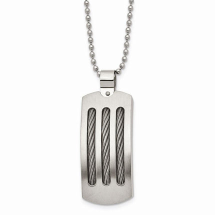 Stainless Steel Brushed and Polished Curved with Cable Necklace ,