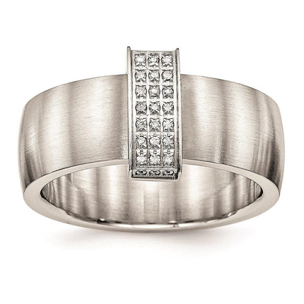 Stainless Steel Brushed and Polished CZ 8.00mm Band ,