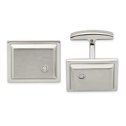 Stainless Steel Brushed and Polished CZ Rectangle Cufflinks ,