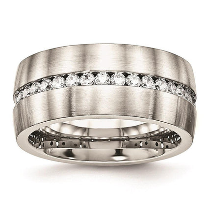Stainless Steel Brushed and Polished CZ Ring ,