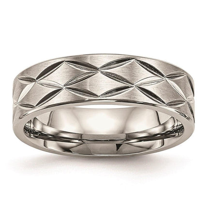 Stainless Steel Brushed and Polished Diamond-cut 6.50mm Band ,