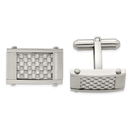 Stainless Steel Brushed & Polished Grey Carbon Fiber Inlay Cufflinks ,