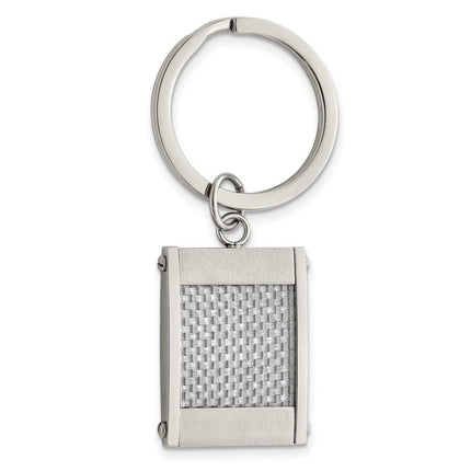 Stainless Steel Brushed and Polished Grey Carbon Fiber Inlay Key Chain ,