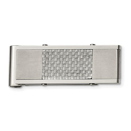 Stainless Steel Brushed and Polished Grey Carbon Fiber Inlay Money Clip ,