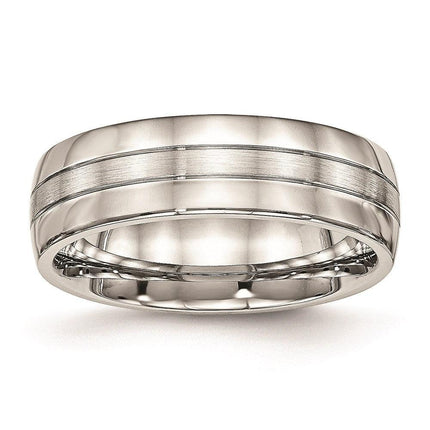 Stainless Steel Brushed and Polished Grooved 6.50mm Band ,