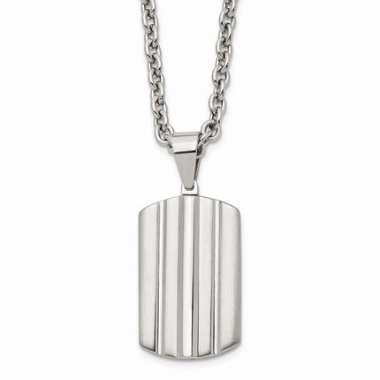 Stainless Steel Brushed and Polished Grooved Dogtag Necklace ,
