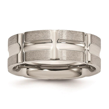 Stainless Steel Brushed and Polished Grooved Ring ,