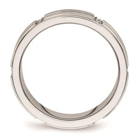 Stainless Steel Brushed and Polished Grooved/Ridged Edge CZ Ring ,
