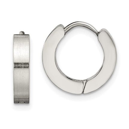 Stainless Steel Brushed and Polished Hinged Hoop Earrings ,