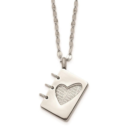 Stainless Steel Brushed and Polished Lord's Prayer Necklace ,