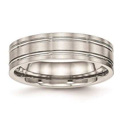Stainless Steel Brushed and Polished Ridged 6.00mm Band ,