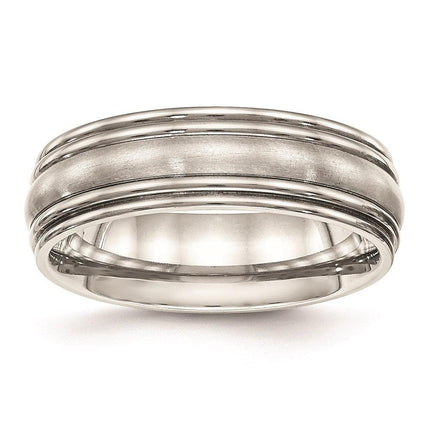 Stainless Steel Brushed and Polished Ridged 7.00mm Band ,