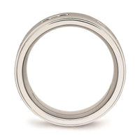 Stainless Steel Brushed and Polished Ridged Edged Black CZ Ring ,